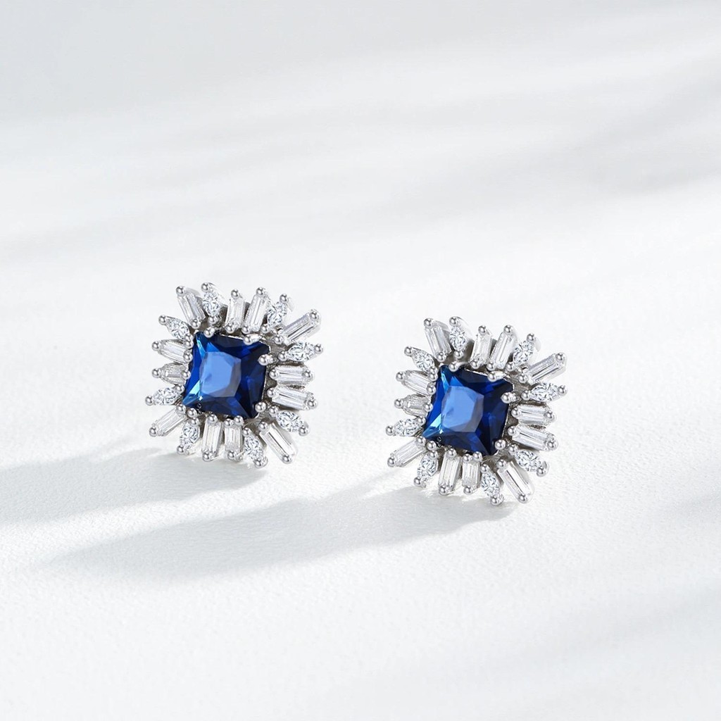 Ailmay Elegant 925 เงินสเตอร์ลิง Retro Blue Square Zircon ต่างหูวันหยุดที่สมบูรณ์แบบหรือของขวัญครบรอบสําหรับผู้หญิง