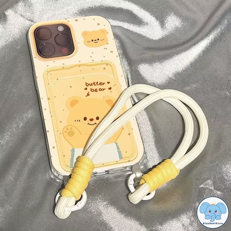 ButterBear การ์ตูนสายคล้องบัตรกระเป๋าสตางค์เข้ากันได้กับเคสไอโฟน 13 11 15 XR 14 12 Pro Max 7 15 8 14 Plus X XS Max