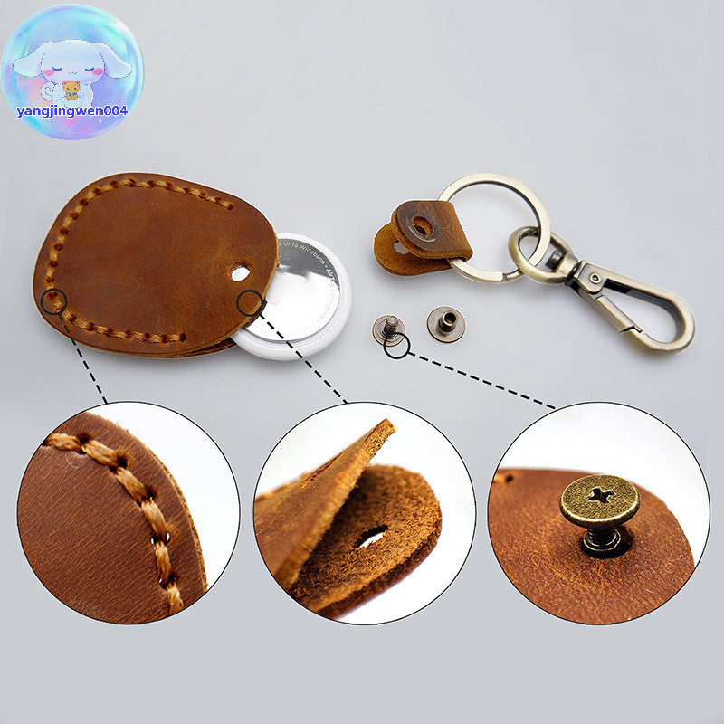 Yangwen เหมาะสําหรับ AirTag Leather Keychain CaseAirtag Locator Holster PU Access Card Case.