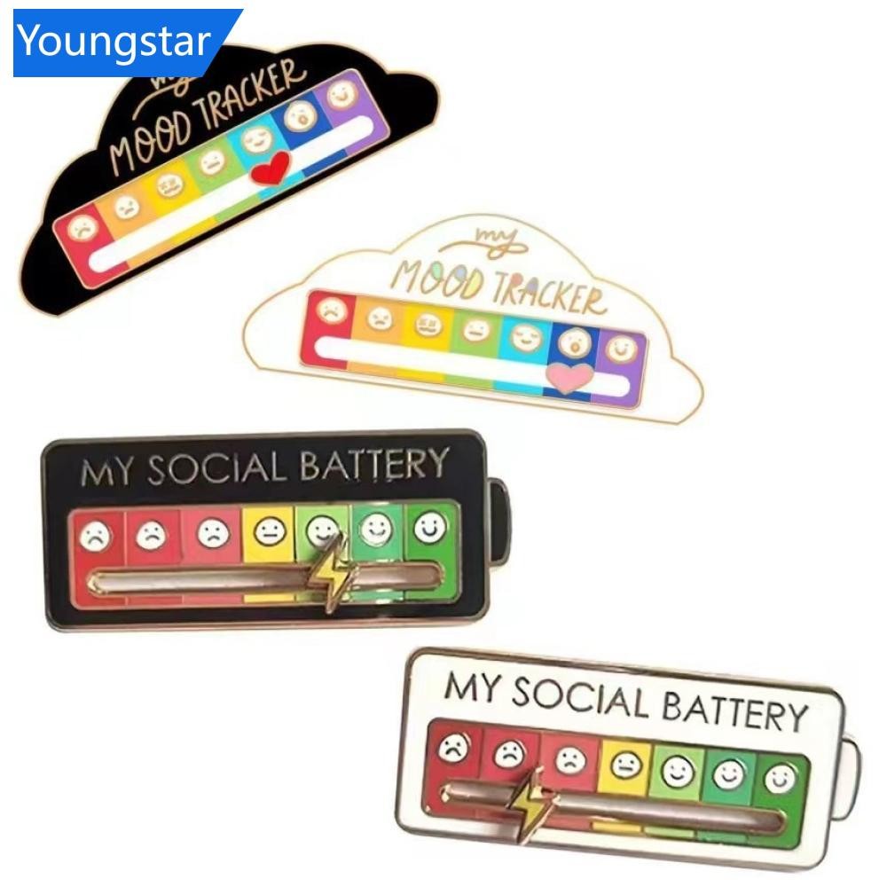 Ys Slidable ส่วนบุคคลสังคมแบตเตอรี่เคลือบเข็มกลัด MY SOCIAL แบตเตอรี่ Mood Conversion Pin เสื้อผ้าอุปกรณ์เสริมของขวัญ D1E2