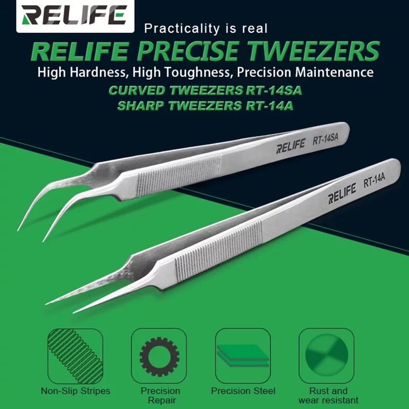 RELIFE RT-14A RT-14SA ซ่อมโทรศัพท์มือถือแหนบ Anti-Static Anti-SLIP คลิปสูงความเหนียว Precision Fine TIP PLUS ซ่อมชิป