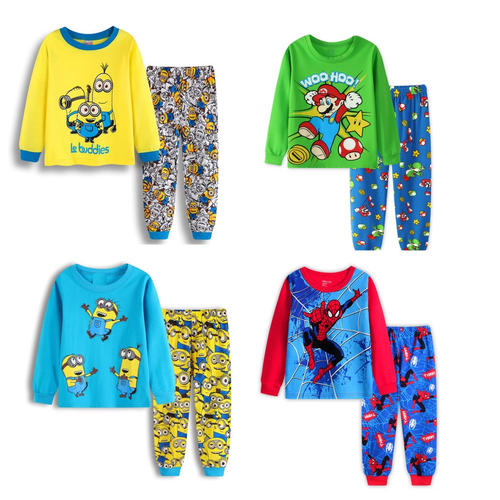 3-8y ชุดนอนเด็กชุดการ์ตูน Minions Mario เด็กชุดนอนชุดนอนชุดเด็กทารกหญิงชุดนอนผ้าฝ้ายเสื้อผ้า