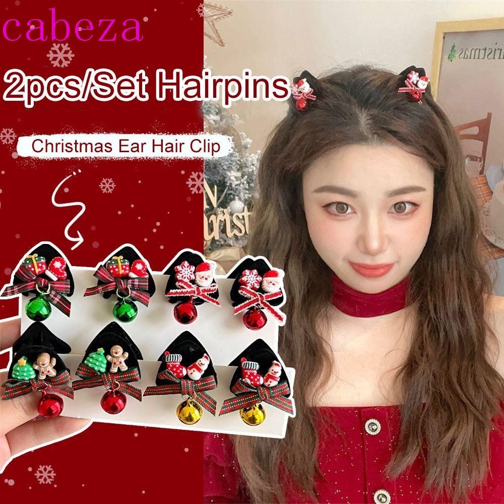 Cabeza 2 ชิ้น/เซ็ตคริสต์มาสหูแมว Hairpin, Bowknot Snowflake Merry Christmas กิ๊บติดผม,น่ารักสาว Santa Claus เด็กคริสต์มาส Barrette เด็กของขวัญ
