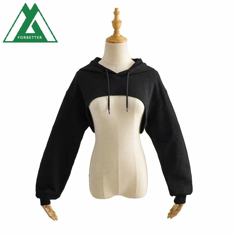 Forbetter หญิง Hoodie, Lace Up Patchwork แขนยาว Crop Top, สบายสั้นครีมกันแดด Beach Wear Drawstring Shrug เสื้อสวมหัว Streetwear