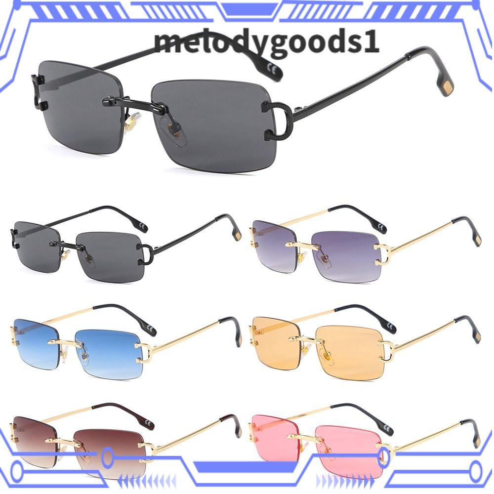 Melodygoods1 แว่นตากันแดดโลหะขนาดเล็ก,แว่นตากันแดด Vintage UV400 สี่เหลี่ยมผืนผ้ากรอบ,อินเทรนด์ Retro Rimless แว่นตากันแดดสําหรับผู้หญิงและผู้ชาย