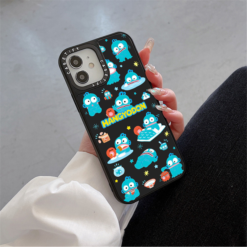 Casetify X Hangyodon กรณี PC Sliver กระจกสีดํา Hard iPhone สําหรับ iPhone 16 15 14 13 12 11 Pro MAX IX XS MAX XR 6 6s 7 8 Plus กรณีกันกระแทกฝาครอบกันชน