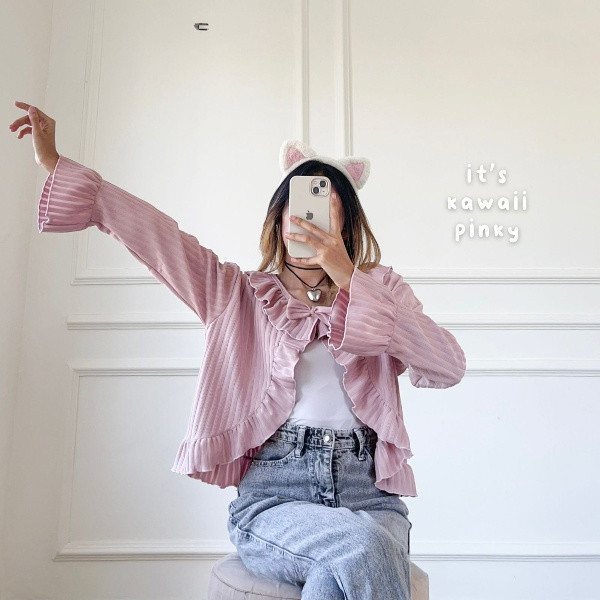 ZETERINDO - KAWAI RUFFLE RIBBON CARDIGAN / OUTER RUFFLE RIBBON KNIT / CARDIGAN REMPE COQUETTE AESTHE