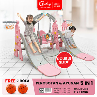 CALARY Prosotan Seluncuran 5in1 Double Slide Perosotan HDPE Swing Slide Ganda Playground 001-M1313