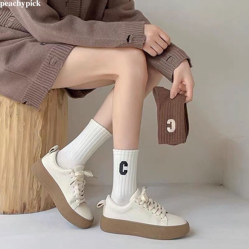 peach ถุงเท้าข้อยาว ตัว C หนานุ่ม ยาว Free Size 35-42 สินค้าพร้อมส่ง