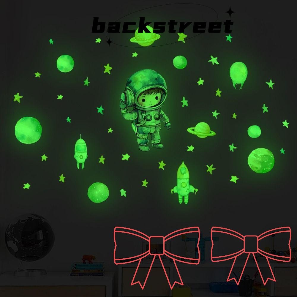Backstage สติ๊กเกอร์ติดผนังเรืองแสง,การ์ตูนนักบินอวกาศสติ๊กเกอร์ติดผนัง,Moon Glow in The Dark Dark สติ๊กเกอร์ติดผนังเด็กตกแต่งห้อง
