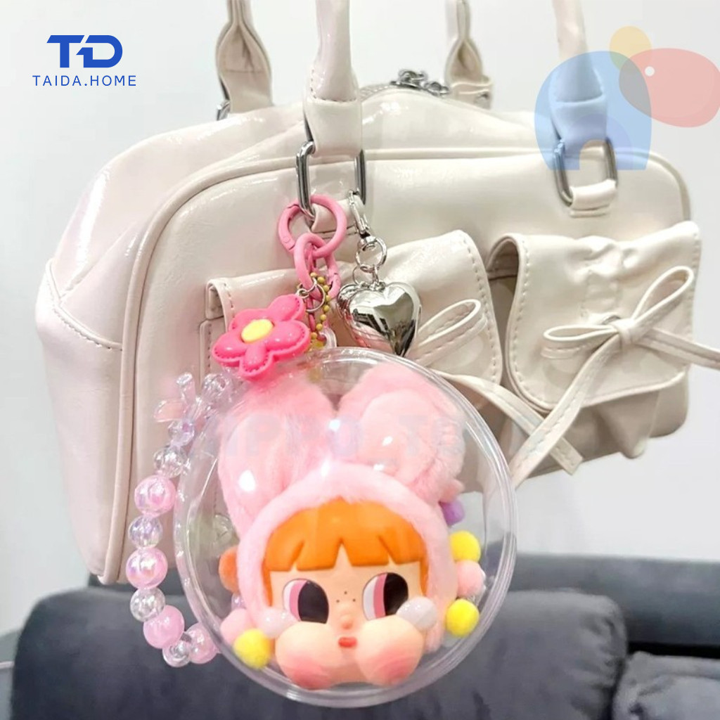 (พร้อมส่ง ) บอลใส 10cm พร้อมของตกแต่ง ปอมปอม พวงกุญแจน่ารัก บอลใส่ ตุ๊กตา CRYBABY PPG เพาเวอร์พัฟ Pet Amusement Park
