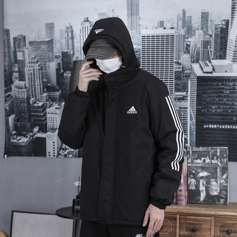 ADIDAS ปักโลโก้ อาดิดาส ต้นฉบับ ไม่จํากัดเพศ เสื้อแจ็คเก็ตผ้าฝ้ายคลุมด้วยผ้าฤดูหนาวหนาผ้าฝ้ายเสื้อกลางแจ้งเสื้อแจ็คเก็ตผ้าฝ้ายที่อบอุ่น