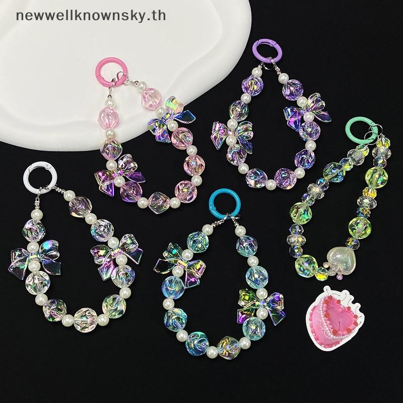 ใหม่โปร่งใส Simple Bow Hand-beaded โทรศัพท์มือถือ Lanyard Anti-lost ธุรกิจโทรศัพท์มือถือ Lanyard สร้อยข้อมือเหมาะสําหรับ Iphone SKY