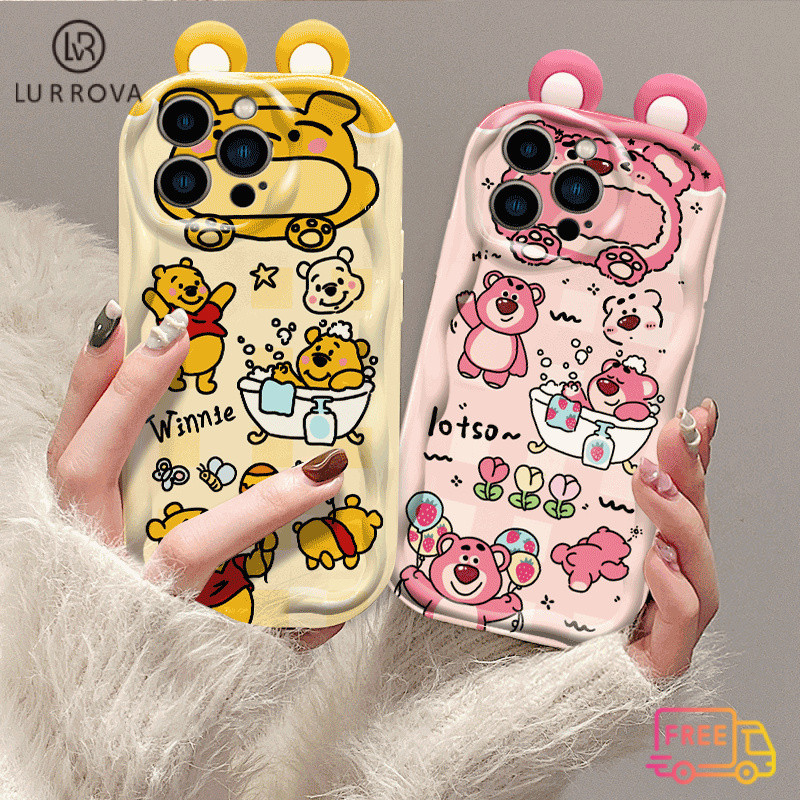 เคส OPPO A3X A60 A79 5G A3 Pro A38 A18 A57 A58 A98 A78 A17K A55 A54 A16 A15 A77 A74 A93 A92 A12 A3S A5 A7 A5S A15S A31 A53 A76 เคสโทรศัพท์มือถือกันกระแทกหูสามมิติลายการ์ตูนหมีพูห์