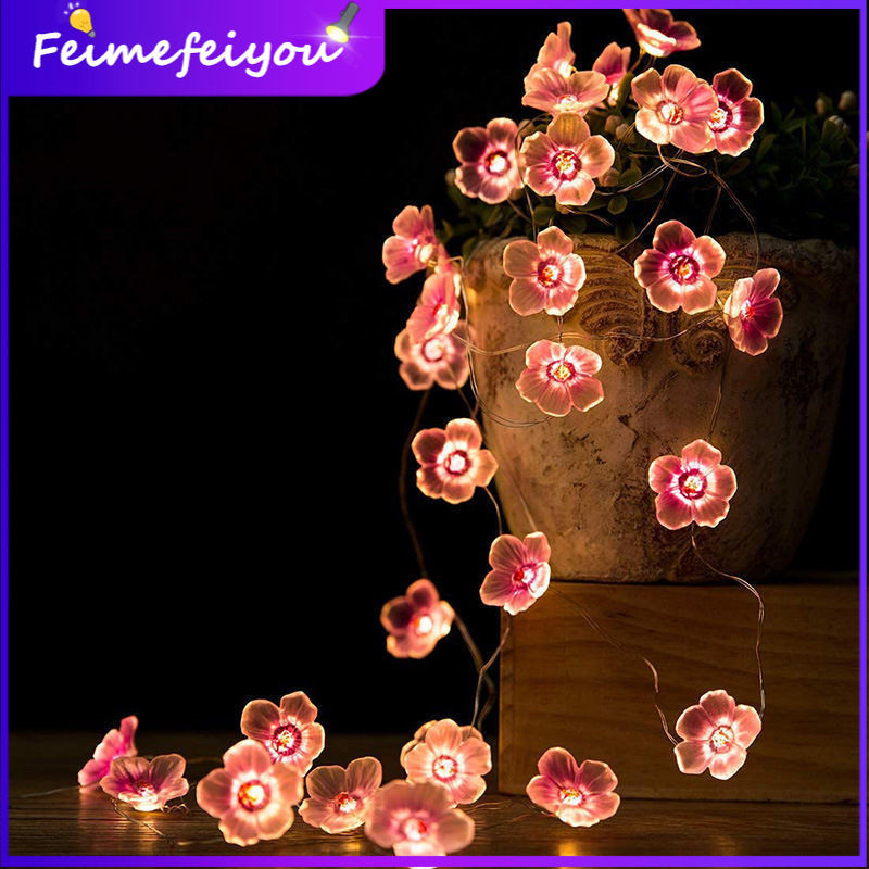 20/30led Cherry Blossom ดอกไม้ Garland โคมไฟแบตเตอรี่ LED String Fairy ไฟคริสตัลดอกไม้ในร่มงานแต่งงานตกแต่งคริสต์มาส