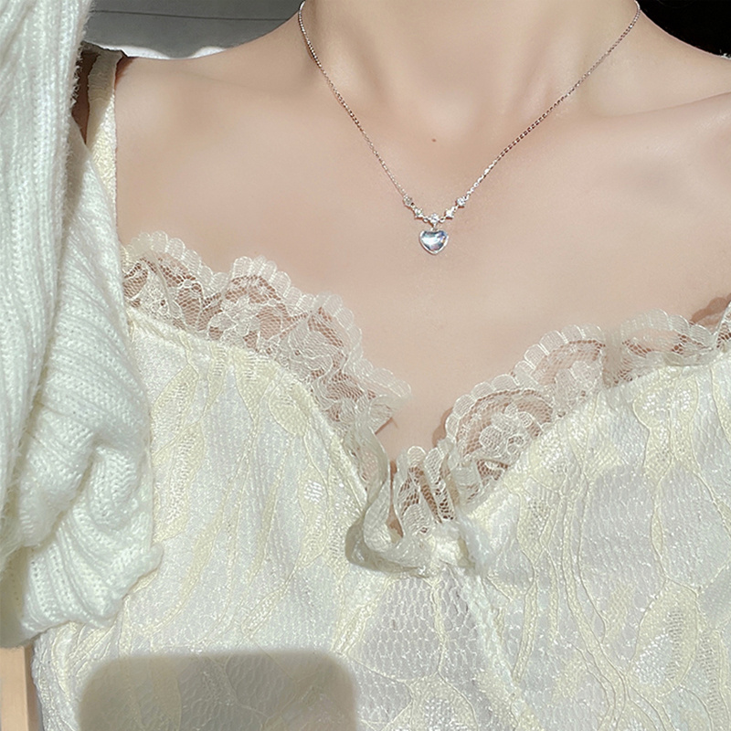 ส่งเร็ว⚡ดวงจันทร์รักหัวใจสร้อยคอ Elegant อารมณ์หวานสร้อยคอ Vintage Rhinestone สร้อยคอcobrandierCOD