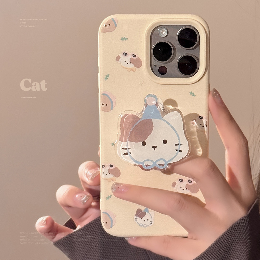 ที่วางแมว เหมาะสําหรับเคสโทรศัพท์ IPhone 16 Pro Apple 15 ซิลิโคนสีเหลืองนม 16promax Soft Case 13 Anti Drop 12