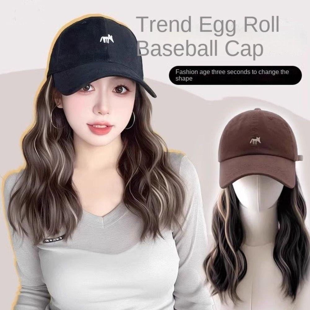 ฮิลาริโอ หมวกเบสบอลพร้อมวิกผม, ชิ้นเดียวไฮไลท์สีบลอนด์ผมยาวหยัก,แฟชั่นแฮร์พีชสไตล์เกาหลีระบายอากาศปรับหมวกวิกผมผู้หญิง - รูปที่ 7