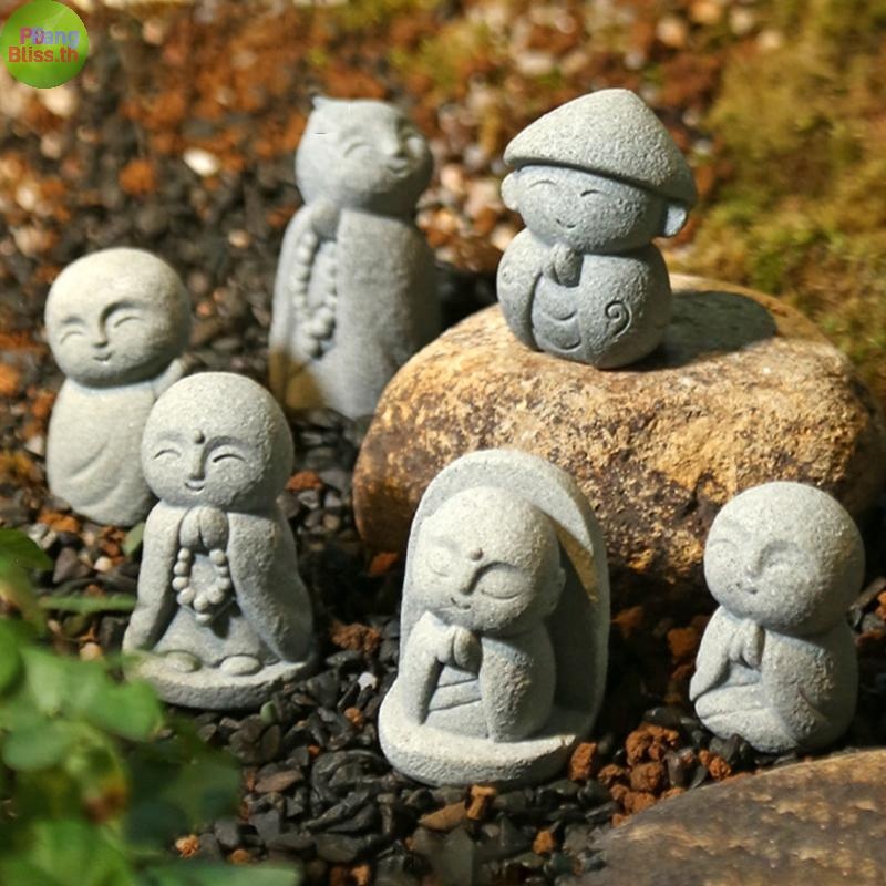 Publiiss พระพุทธรูปน่ารัก Little Jizo พระพุทธรูปประติมากรรม Figurines เครื่องประดับสวนญี่ปุ่นพระพุทธรูป Ksitigarbha Aquarium TH