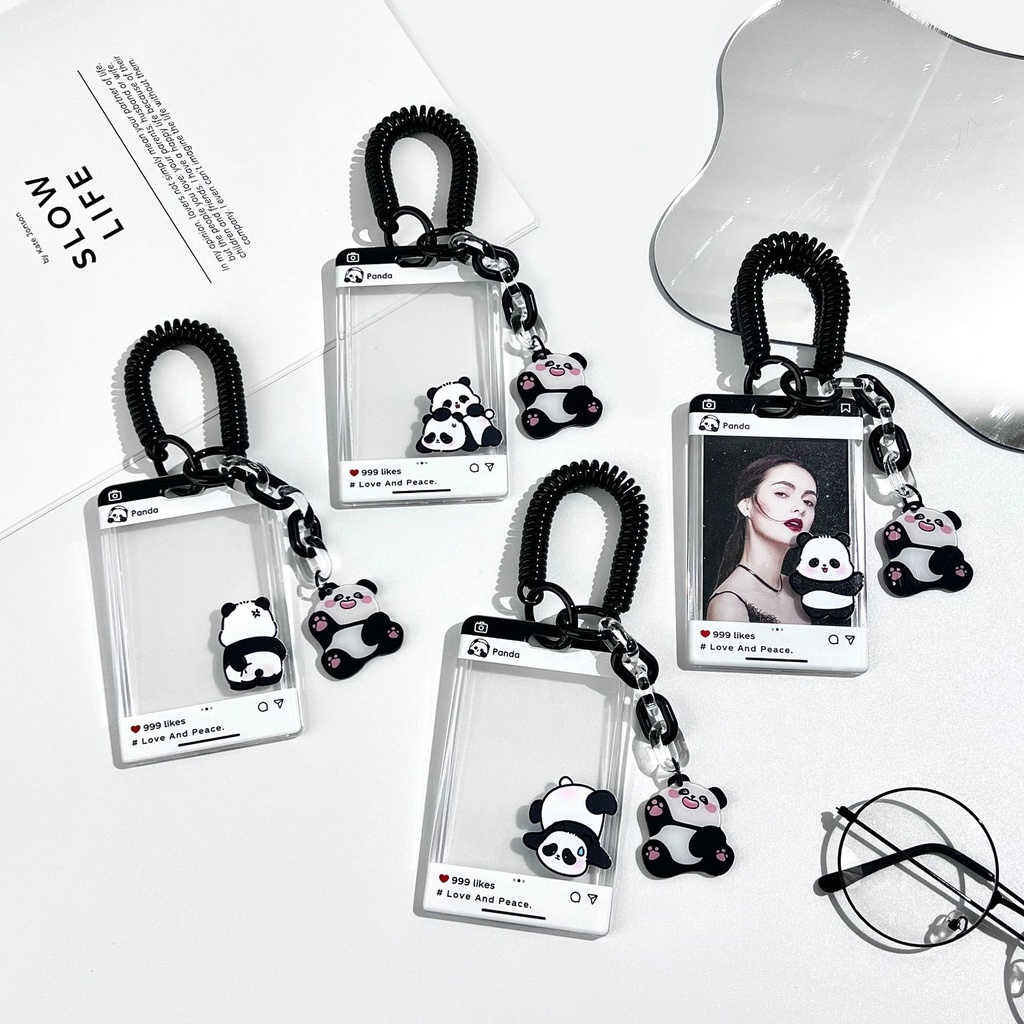 2024 Panda PS Hard Student Card Holder with Panda Long Lanyard พวงกุญแจกันน้ํา Retractable ID Holder โปร่งใสเซ็นเซอร์ Access Control Card Holder