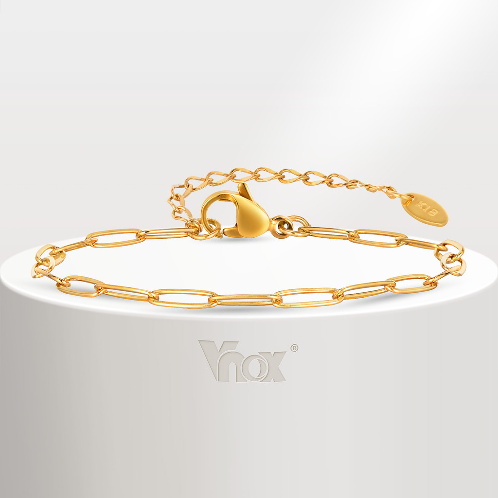 VNOX วีน็อกซ์ สร้อยข้อมือโซ่สี่เหลี่ยมสําหรับผู้หญิง,18เค ทองสร้อยข้อมือสแตนเลสกําไล,ของขวัญเครื่องประดับหรูหราสําหรับสา