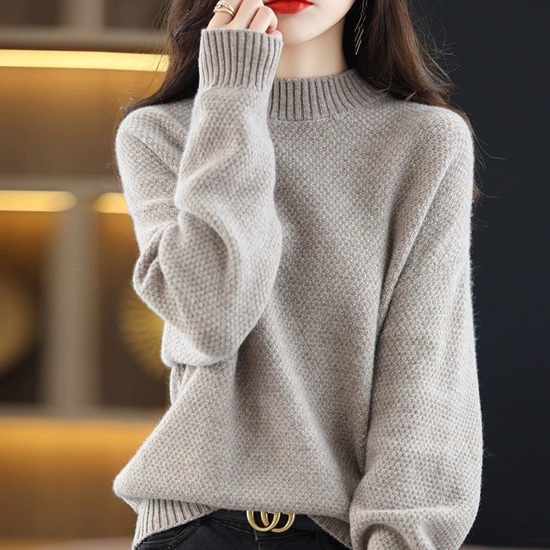 ใหม่เสื้อกันหนาวผู้หญิงหนาหลวม All-Match รอบคอถัก Bottoming เสื้อสีทึบ Minimalist แฟชั่น Top