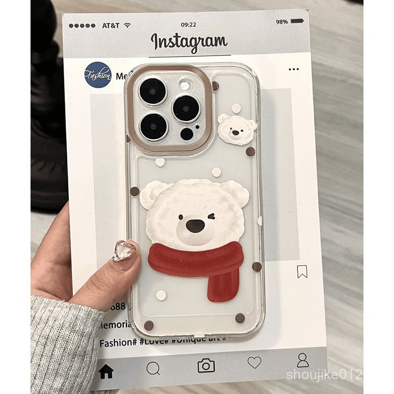 ลายจุดผ้าพันคอลายหมีเคสโทรศัพท์ลายการ์ตูนใสทนแรงกระแทกสำหรับ iPhone 7plus/8PLUS/11pro/13Pro/x/xs MAX/11/12/13/14/15 PRO MAX aypi