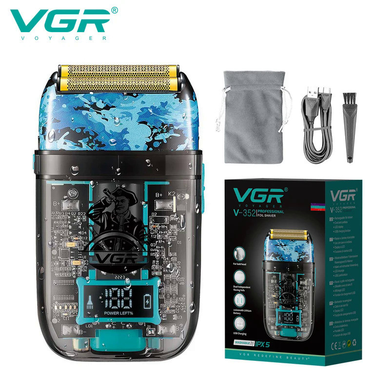 VGR Shaver Professional Razor Waterproof Shaving Machine Rechargeable Beard Trimmer Transparent Shav