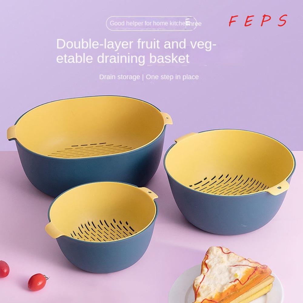 Feps ตะกร้าระบายน้ําคู่, Drainer พลาสติกตะกร้าท่อระบายน้ํา, ตะกร้าผักเครื่องมือทําความสะอาดผัก Multi-Functional ซักผ้าเก็บห้องครัว