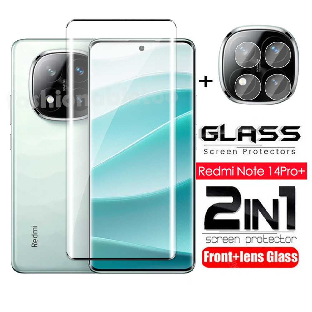 2 in 1 ป้องกันหน้าจอกระจกนิรภัยฟิล์มสําหรับRedmiหมายเหตุ 14 pro plus 14pro+ 14proplus 1 4 Note14 pro Note14proplus Note14pro + กล้องกลับเลนส์ป้องกันคลุมทั้งหมดฟิล์มด้านหน้า