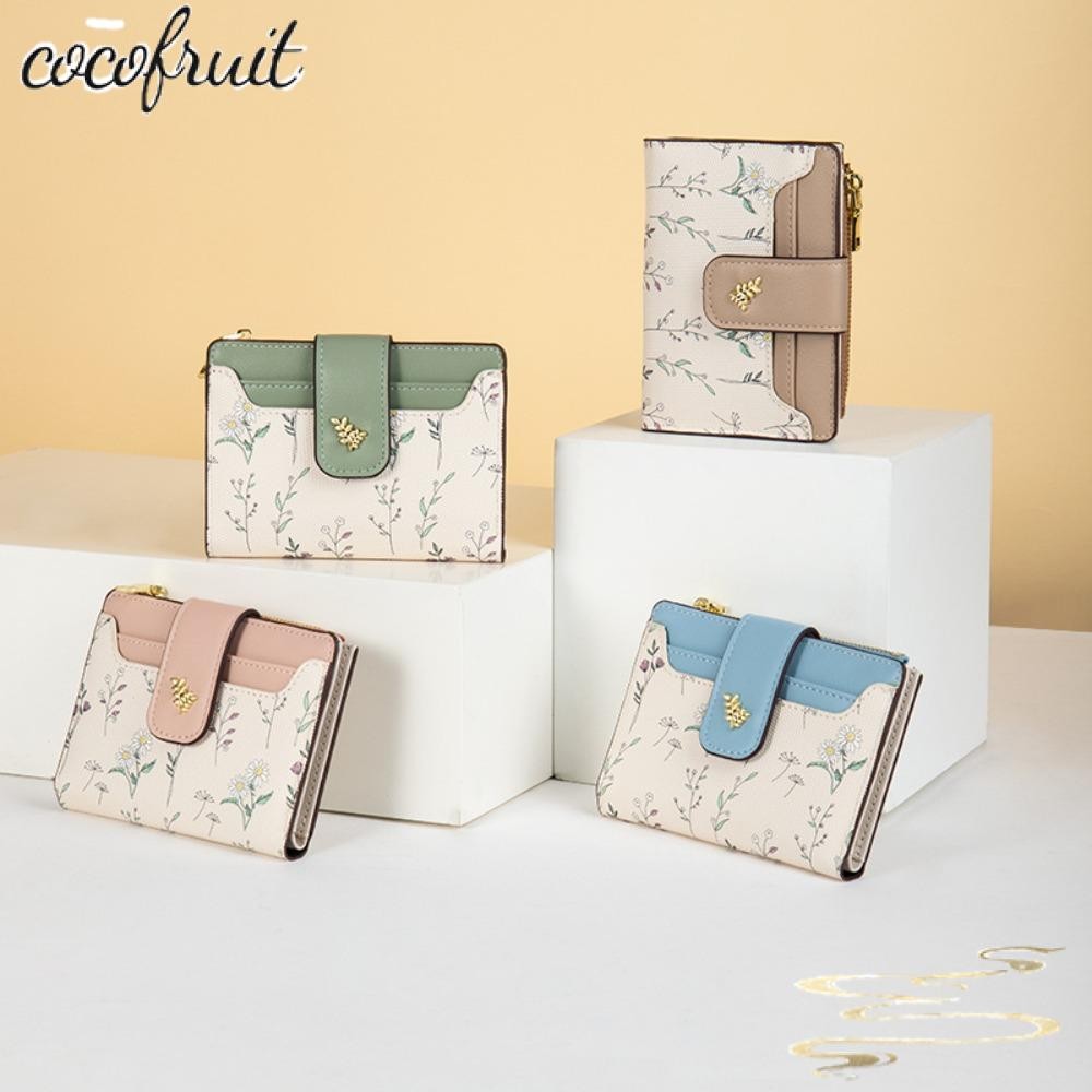 Cocofruit กระเป๋าใส่เหรียญ, ซิป Multi-Cards กระเป๋าสตางค์ใบสั้น, INS ดอกไม้เล็ก Hasp Slim Card Bag Girl