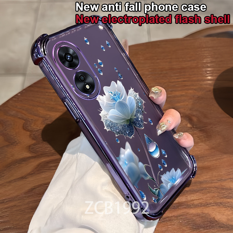 ขายร้อน Case สําหรับ OPPO A17 A18 A38 4G A97 A58 A78 4G 5G เคสโทรศัพท์ TPU คริสตัล raindrop รูปแบบดอกไม้สีฟ้าสี่มุม anti drop เคสใส ราคา ถูกที่สุด ดีลบีเคเค แกลเลอรีภาพที่ 5