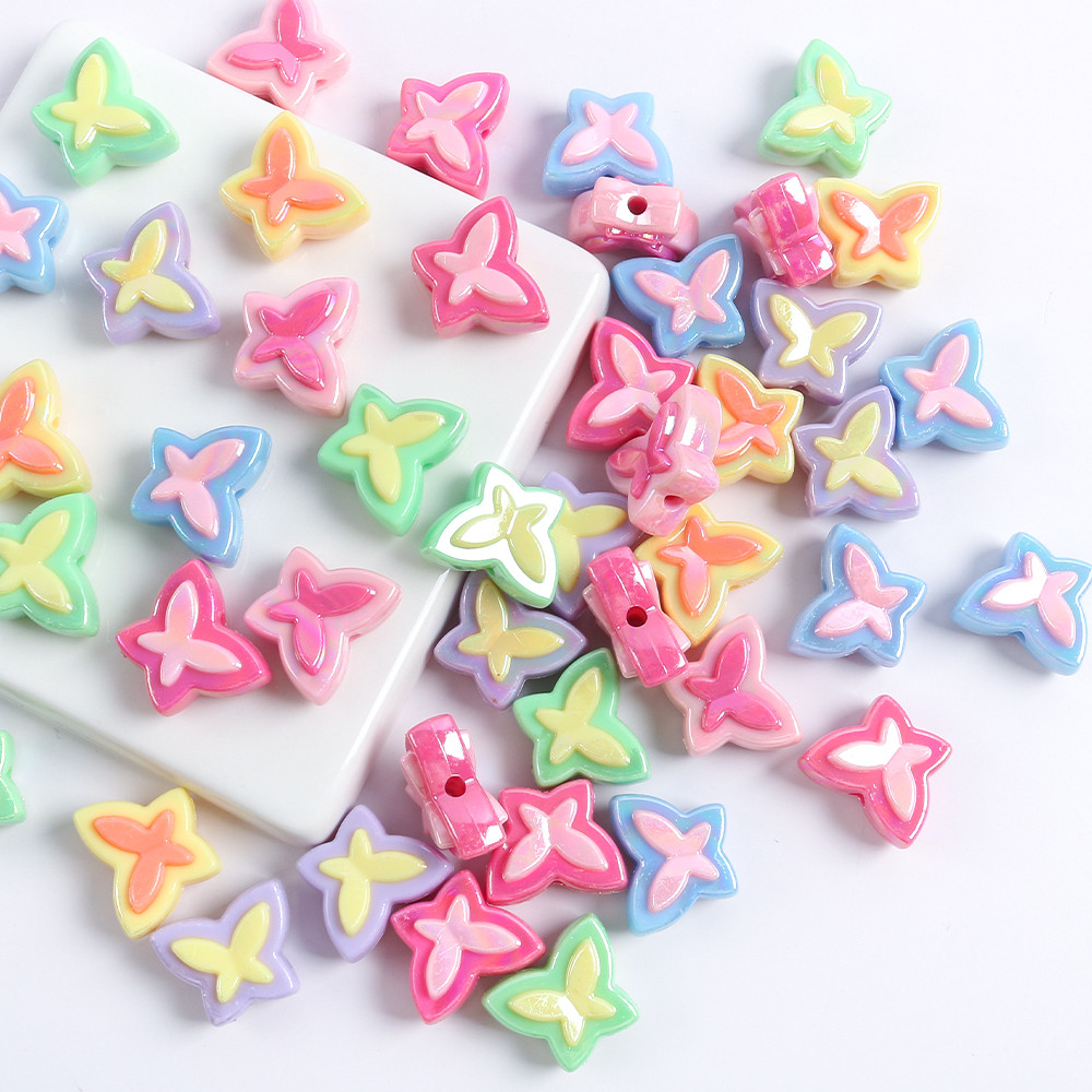 10ชิ้นสองสีอะคริลิผีเสื้อลูกปัด เกี่ยวกับ ชุบ ทําให้ตาพร่า ลูกปัดสี ทําเอง สร้อยข้อมือสร้อยคอโทรศัพท์โซ่เครื่องประดับทําอุปกรณ์เสริม