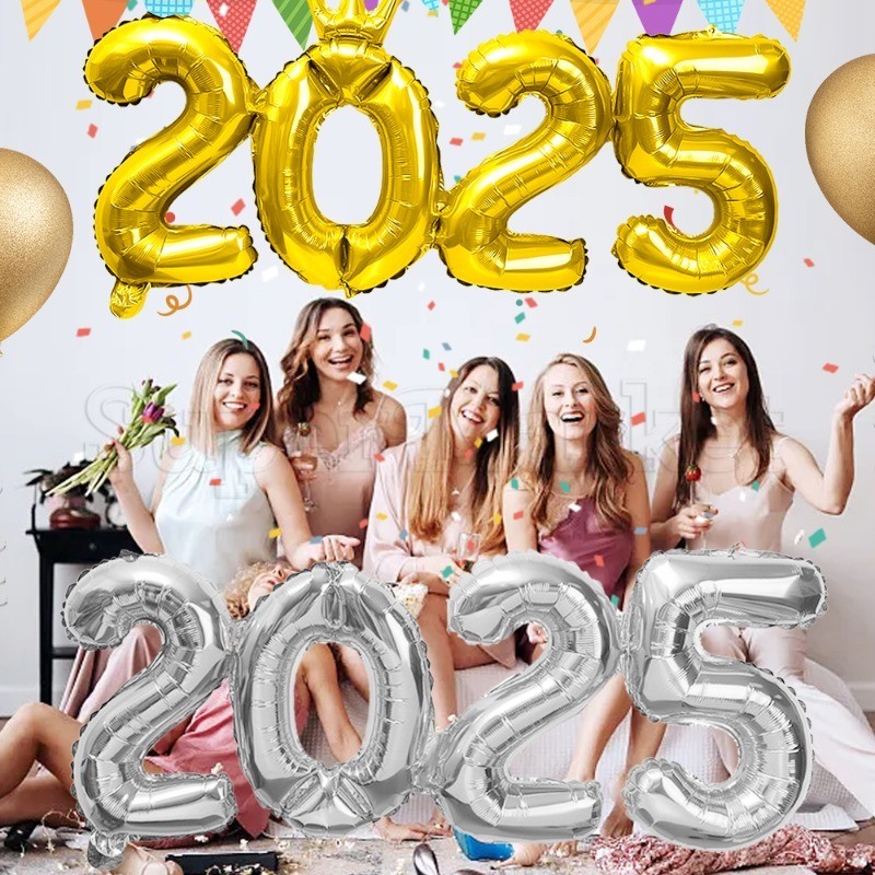 [ โดดเด่น ] ลูกโป่งฟิล์มอลูมิเนียม 2025 - ตัวเลขฟอยล์ แอร์บอลูน - อุปกรณ์ประกอบฉากบูธภาพถ่ายหลากสี - เครื่องประดับบรรยากาศเทศกาล - จี้สวัสดีปีใหม่ - ตกแต่งงานปาร์ตี้วั