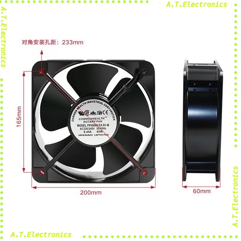 ร้านในไทย พัดลมระบายความร้อน 8 นิ้ว แบบลูกปืน 220V (200X200X60 mm.) พร้อมส่งออกบิลได้ i ร้านเราส่งทุกวัน