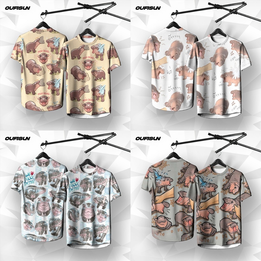 เสื้อ Mooden hippo 2025 เสื้อยืดหมูเด้งคนดังทางอินเทอร์เน็ต ผ้าใส่สบาย เสื้อยืดแขนสั้นพิมพ์ลาย 3 มิติ