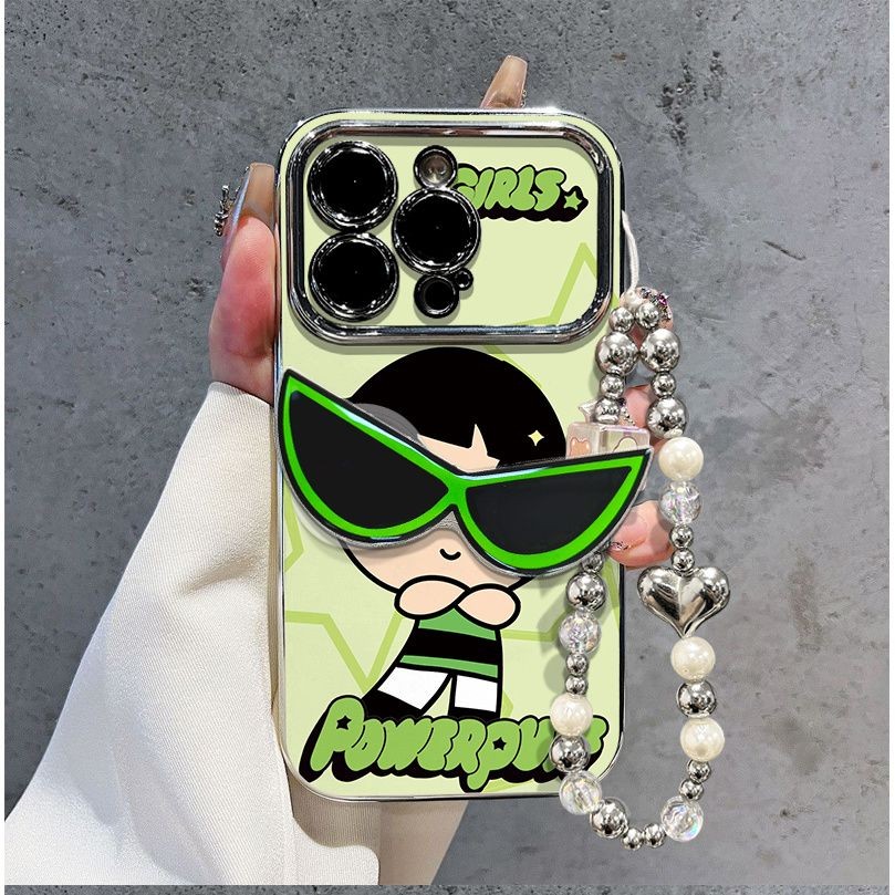การ์ตูนสีเขียวแว่นตากันแดด Little Policegirl Electroplated หน้าต่างขนาดใหญ่ทาสี Drop ทนกรณี IPhone สําหรับ IPhone16 X/xs XR 12/11/13Pro XSMAX IPhone14/15Promax 7/8 Plus