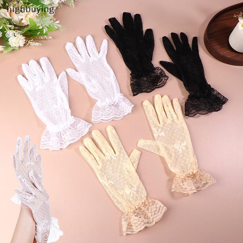 [ซื้อสูง] 1 คู่โบว์ฝรั่งเศสลูกไม้ถุงมือเจ้าสาวถุงมือตาข่ายยืดหยุ่นถุงมือค็อกเทลงานแต่งงานพิธีถุงมือหุ้นใหม่