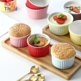 LerThai ถ้วยพุดดิ้ง สีสันแคนดี้ ชามเซรามิค ทนต่ออุณหภูมิสูง Baking mold