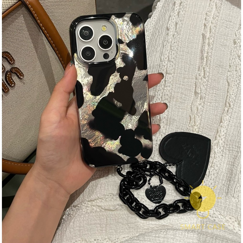 For เคสไอโฟน 13 [Smudge Black Pendant Heart] เคส Phone Case For iPhone 16 Pro Max 15 14 Pro Max 13 12 For เคสไอโฟน11 Ins Korean Style Retro Classic Couple Shockproof Protective TPU Cover Shell