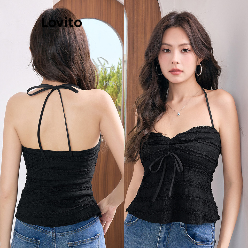 Lovito เสื้อกล้ามชายเสื้อ แจ็คการ์ดธรรมดา ๆ สำหรับผู้หญิง L105MD279