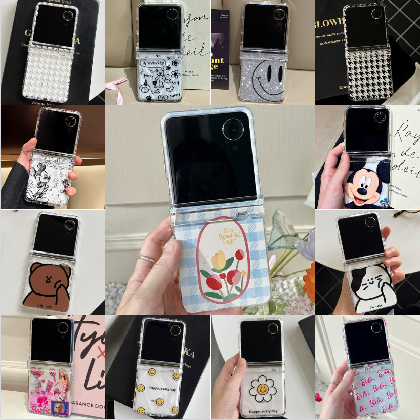 สําหรับ Xiaomi MIX Flip HONOR Magic V Flip เคสโทรศัพท์มือถือหน้าจอพับ เรียบง่ายทาสีน่ารักยิ้มดอกทานตะวันสามชิ้น PC เคสแข็งพร้อมบานพับ