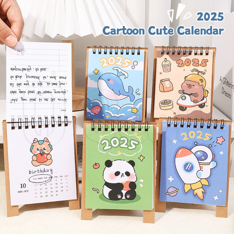 1/2ชิ้น2025การ์ตูนสัตว์โต๊ะปฏิทิน-ยืนขดลวดพลิกกว่าปฏิทิน-สก์ท็อปเครื่องประดับ-ทุกวันรายเดือนตารางวางแผน-ที่จะทํารายการหนังสือ สมุดบันทึก -เครื่องสํา