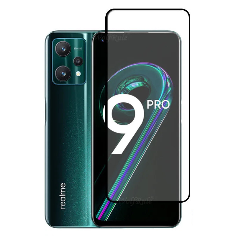 กระจกนิรภัยสําหรับrealme 9 8 7 6 Pro Plusป้องกันหน้าจอขอบสีดําป้องกันฟิล์มสําหรับRealme 7i 9i 8i 6i Protector