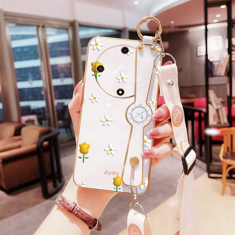 มินิดอกไม้เคสโทรศัพท์สําหรับ Huawei Honor X9B X9A X9 4G 5G X50 X40 Magic 5 Lite ปลอกสายรัดข้อมือวงเล็บ Anti Drop Case ที่มีสายยาวเชือก