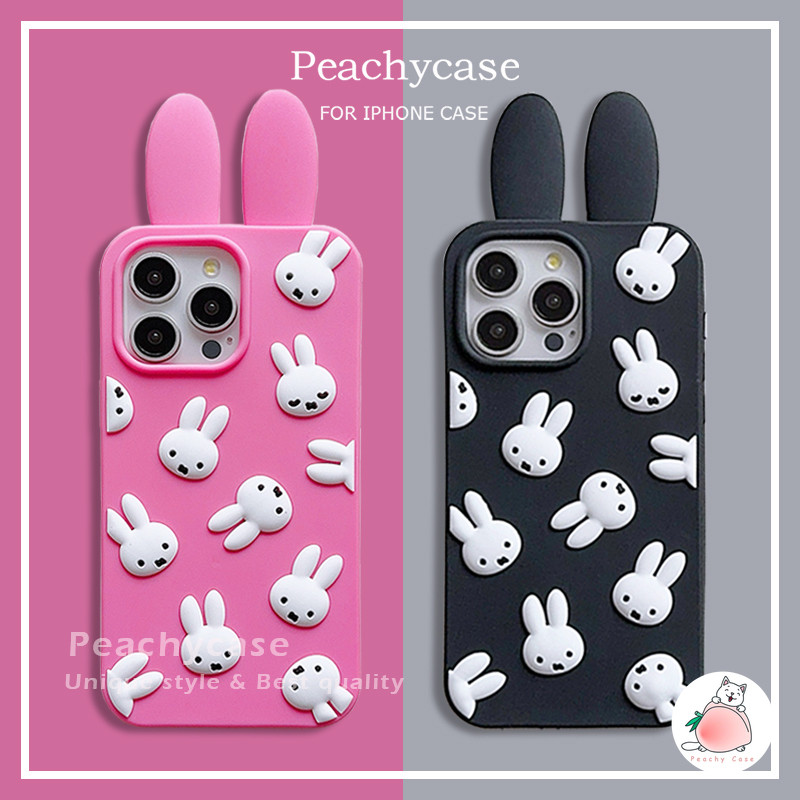 3ง การ์ตูนน่ารัก มิฟฟี่ กระต่ายเคสโทรศัพท์เข้ากันได้สําหรับ ไอโฟน 16 15 14 13 12 มือโปร สูงสุด 11 ซิลิโคนปกหลังช็อกทนเปลือกนุ่ม