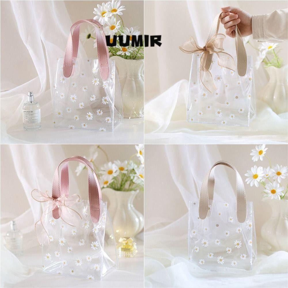 Uumir กระเป๋าใส่เหรียญดอกไม้,กระเป๋าเก็บของแบบพกพากระเป๋าถือดอกเดซี่ใส,กระเป๋าหิ้ว Pvc กระเป๋าช้อปปิ้งความจุขนาดใหญ่