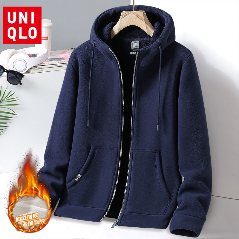 UNIQLO แจ็คเก็ตกันลมฤดูหนาวบุขนแกะขั้วโลกผู้ชาย อุ่นสบาย
