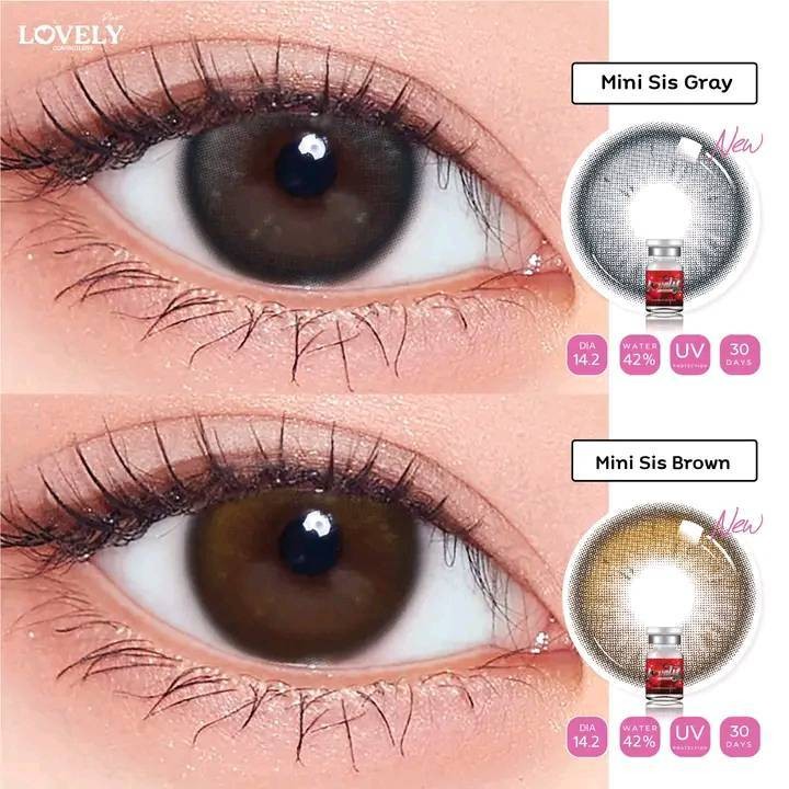คอนแทคเลนส์(มินิ) Mini Sis (Lovelylens) สี : Brown / Gray รายเดือน มีค่าสายตา