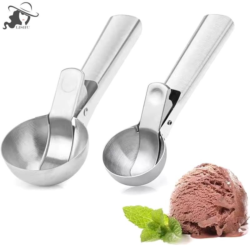 Lishu al ที่ตักไอศกรีมสแตนเลส Dual-Purpose Scoop ผลไม้แตงโมช้อน Ball Scoop เครื่องมือไอศกรีมในครัวเรือน th